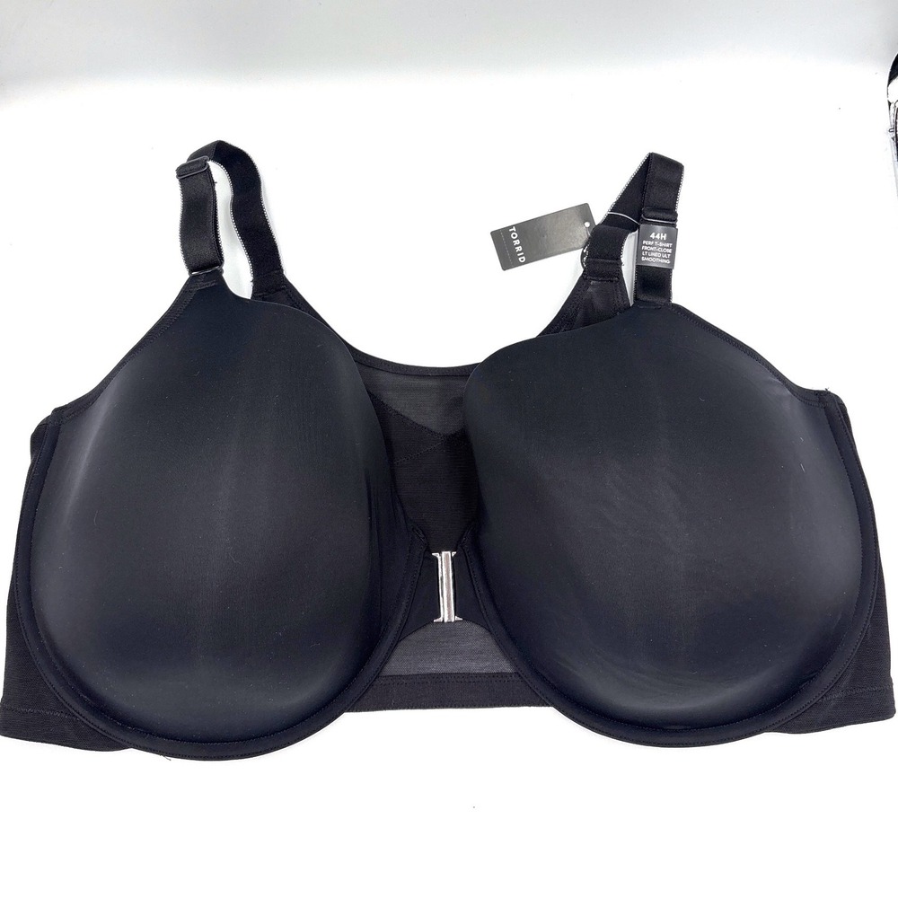 Torrid T-Shirt Bra 44H Black Minimalist Front-Close 360 Back Smoothing Mesh 1919